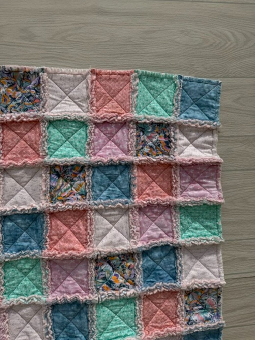 Homemade Small Multicolored Rag Quilt/Baby Blanket - Picture 2 of 12